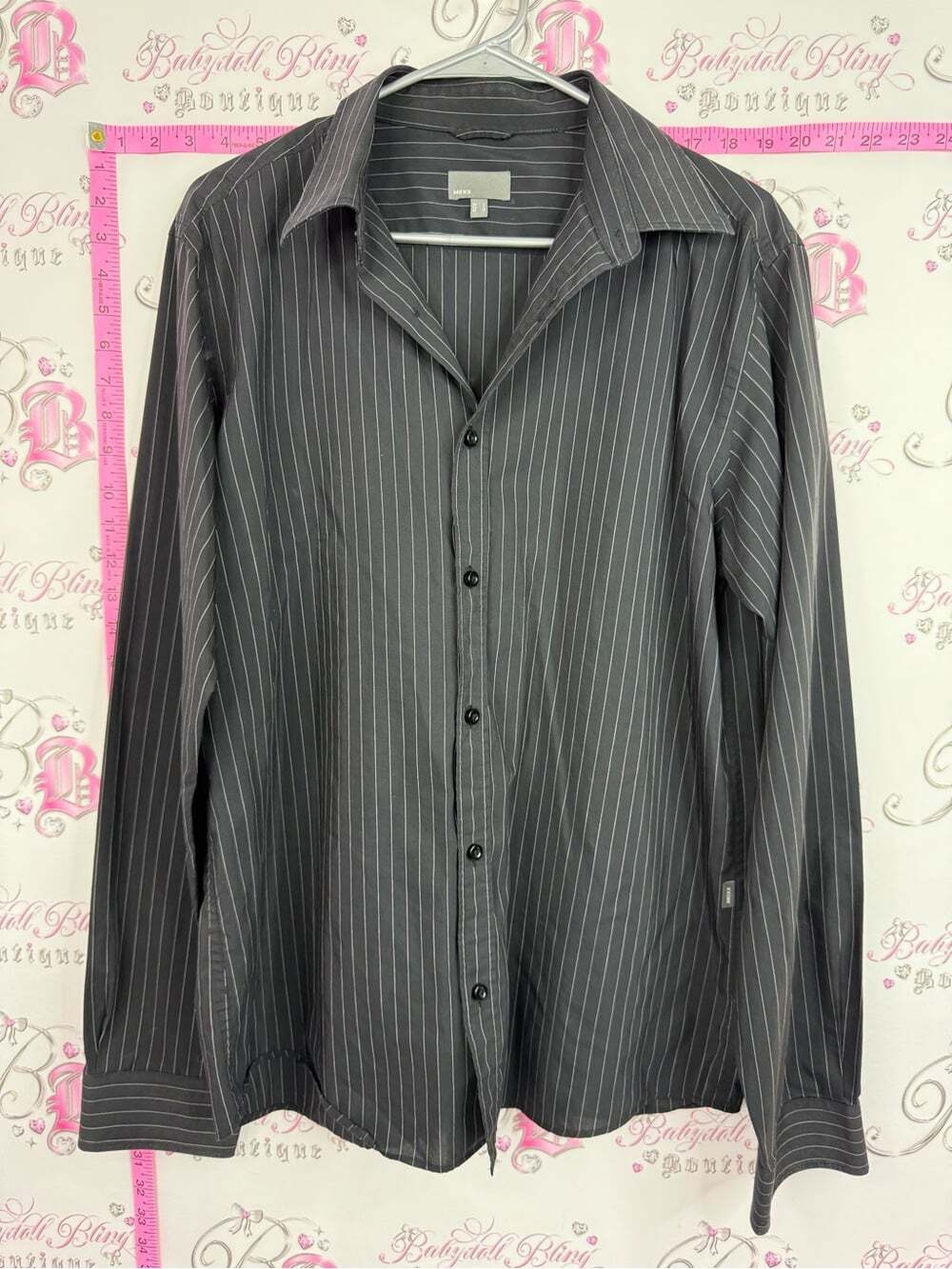Mexx shirt button up Charcoal Gray Pinstripe Long-Sleeve Dress Shirt